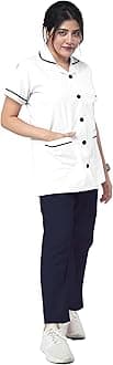 UNIFORM CRAFT Female Nurse Uniform | Hospital Staff, clinics, Home Health, Nurse Uniforms for Women made of Polyester-Cotton (L, White and Navy)