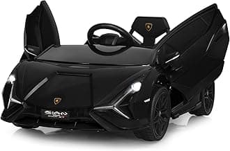 INFANS 12V Licensed Lamborghini Sian Kids Ride On Car with Parent Remote Control, Spring Suspension, MP3 Player, Electric Toy Roadster Carbon Fiber Textured for Toddler (Black)