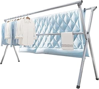 Clothes Drying Rack 79 Inches Folding Indoor Outdoor, Drying Rack Clothing Collapsible, Foldable Laundry Drying Rack, Heavy Duty Stainless Steel Clothesline, Garmet Rack, 20 Hooks 12 Clips