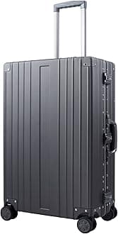 TRAVELKINGMulti-size All Aluminum Hard Shell Luggage Case Carry On Spinner Suitcase By TravelKing 20"-28", Grey, 24"