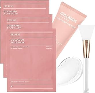 Collagen Night Wrapping Mask + Brush - with 3PCS Collagen Face Mask Overnight Set - Glass Skin Co-llagen Mask - Peel Off Facial Ma-sk for Lifting and Firming - Reduce Dullness, Hydrating, Moisturizing