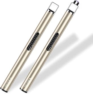 REIDEA 2 Pack Lighter S4 Electronic Candle Arc Windproof Flameless USB Rechargeable Lighter with Safe Button for Home Kitchen (Champagne Gold)
