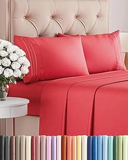 Queen Size 4 Piece Sheet Set - Comfy Breathable & Cooling Bed Sheets Set - Hotel Luxury Bedding for Women, Men, Kids, Teens, Boys & Girls - Deep Pockets, Ultra-Soft and Wrinkle Free - Oeko-Tex - Red