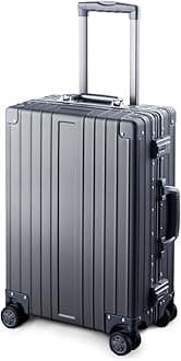 TRAVELKINGMulti-Size All Aluminum Hard Shell Luggage Case Carry On Spinner Suitcase (20"-28") (Grey, 20")