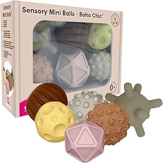 Edushape Sensory Mini Balls - Pack of 6 Boho Chic Color Balls for Baby, Helping Enhance Gross Motor Skills for Kids 6 Months and Up