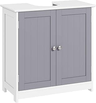 kleankin 23.5" Pedestal Sink Storage Cabinet, Freestanding Bathroom Under Sink Cabinet with U-Shape Cut-Out and Adjustable Shelf, White and Gray