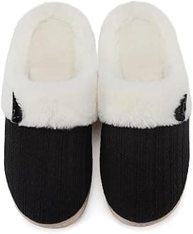 NineCiFun Women's Slip on Fuzzy House Slippers Memory Foam Slippers Scuff Outdoor Indoor Warm Plush Bedroom Shoes with Faux Fur Lining
