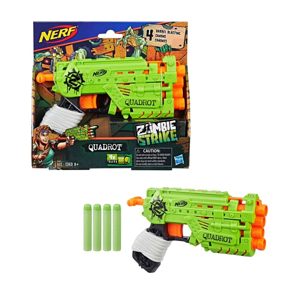 Nerf Zombie Strike Quadrot blaster, includes 4 Zombie Strike darts, Toy For 8 years old and Up, Multicolor
