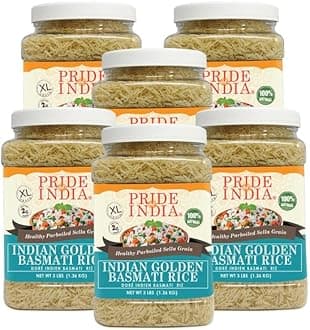 PACK of 6 - Extra Long Indian Golden Basmati Rice - Healthy Parboiled Sella Grain, 3lbs Jar