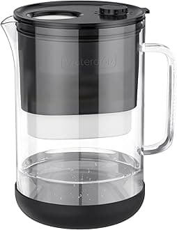 Large Glass Water Filter Pitcher, Eco-Friendly, with 1 NSF 53&42&372 Certified Filter, 10-Cup, Reduces PFOA/PFOS, Chlorine, Cadmium, Copper, Mercury, BPA Free, Easy to Clean, Black