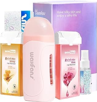 Waxfans Roll on Wax Kit, Waxing Kit for Women and Men, Wax Roller Waxing Kit for All Skin Types, Roll on Waxing Kit for Hair Removal, with Honey and Rose Wax Cartridges & 50 Pcs Wax Strips