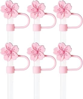 6Pcs Flowers Silicone Straw Cover Cap for Pink Stanley Cup, 0.4in Cute Straw Topper Accessories for 40 oz/30 oz Stanley Tumbler, Portable Protector Plugs Valentines Decor Gifts for Kids Party Favors