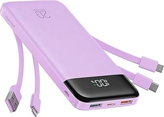 Charmast 20000mAh Power Bank with 4 Built-in Cables, 22.5W Fast Portable Charger for iPhone, Android, iPad, No Extra Cords Needed for Travel, Work, Emergency(Purple)