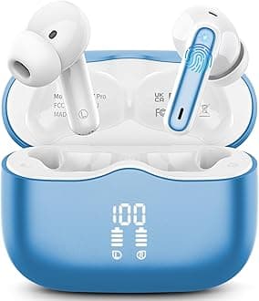 Wireless Earbuds, Bluetooth 5.4 Headphones in Ear with 4 ENC Noise Cancelling Mic, New Wireless Earphones HiFi Stereo Deep Bass 40H Playtime, In-Ear Bluetooth Earbuds LED Display IP7, USB-C, Lake Blue