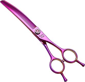 Professional Dog Grooming Scissors Pet Curved Thinning Shears 7.0'' Extremely Sharp Blades 440C Steel Thinning Scissors Durable Smooth Motion & Fine Cut for Dogs and Cats (Multicolored)