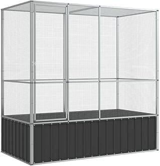 vidaXL Aviary, Outdoor Bird Aviary, Lockable Large Parrot Cage, Bird House, Budgie Cage for Rabbit Duck Chicken, Silver 82.9"x42.1"x83.5" Steel