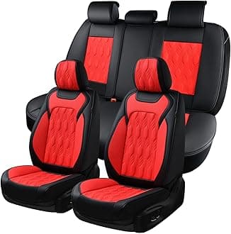 Coverado Car Seat Cover Full Set, Luxury Leather Seat Covers for Front and Rear, Waterproof Seat Covers Auto Seat Cover 5 Seats, Car Seat Protectors Driver Seat Covers Universal for Most Vehicles, Red