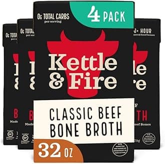 Kettle and Fire Classic Beef Bone Broth, Keto, Paleo, and Whole 30 Approved, Gluten Free, High in Protein and Collagen, 4 Pack (32 Ounces)