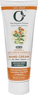 Plant Based Vitamin C Hand Cream with Sun Protection SPF | Shea Butter, Cocoa Butter, Almond Oil, Coconut Oil & Aloe Vera - For Wrinkle Reduction, Aging Hands & Dark Spots | Travel Size |