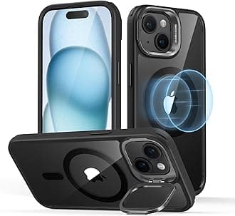 ESR for iPhone 15 Case Cover, Compatible with MagSafe, Military-Grade Protective Case Cover, Built-In Stash Stand Phone Case, Scratch-Resistant Back Case, Classic Series, Clear Black