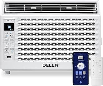 DELLA 6000 BTU Energy Saving Window Air Conditioner, Cools Up to 250 Sq. Ft, Work with Alexa, GEO Location, AC Unit with WIFI Smart Controls, Remote, Dehumidifier, Fan, Reusable Filter, Easy Install