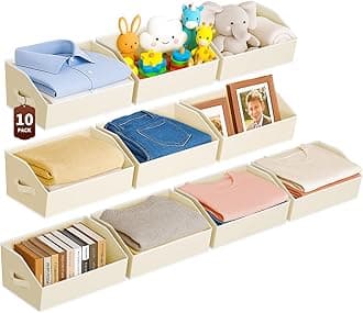 Large Closet Organizers and Storage Bins - 10 Pack Trapezoid Storage Baskets for Shelves, Foldable Fabric Basket with Handles Ideal for Closet, Basket, Wardrobe and Shelf Storage, Light Grey