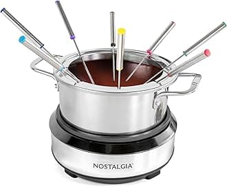 8-Cup Electric Fondue Pot Set for Cheese & Chocolate - 8 Color-Coded Forks, Temperature Control - Kitchen Gadgets and Appliances for Hors d'Oeuvres and More - Stainless Steel