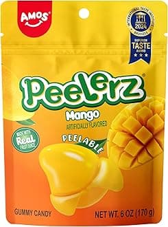 Peelerz Peelable Mango Gummy Candy,Soft Chewy Gummy Snack Made with Real Fruit Juice, Pack of 1