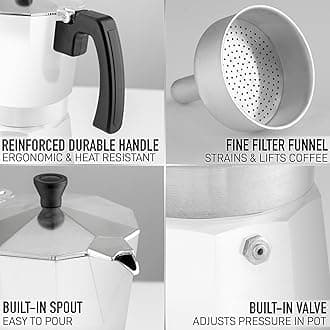Zulay Moka Pot Espresso Stovetop Coffee Maker - Leak-Proof, Stainless Steel, Easy to Clean, Heat Resistant Handle & Knob - for Authentic Cuban & Italian Style Espresso - Makes 12 Espresso Cups - White