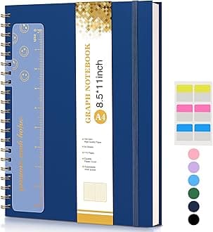 Graph Paper Notebook, Spiral Notebook Journal 8.5” x 11”, A4 Large Grid Notebooks for Women Men, 100 GSM Graph Paper, Plastic Hardcover Spiral Graphing Journals for Work School Engineering, Navy