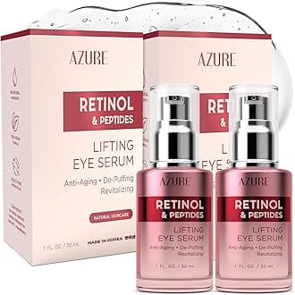 AZURE Retinol & Peptides Lifting Eye Serum - Anti Aging, De-Puffing & Revitalizing Dark Circle Corrector - Reduces Wrinkles, Fine Lines & Under Eye Bags - Skin Care Made in Korea - 30mL - 2 pack.