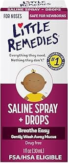 Little Remedies Sterile Baby Saline Nasal Spray and Drops, Safe for Newborns to Relieve Stuffy and Dry Noses, 1 Fl Oz