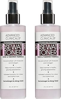 Advanced Clinicals Collagen + Rosewater Facial Mist Toner W/Charcoal & Aloe Vera. Alcohol-Free PH Balancing Formula Detoxifies & Hydrates Skin Improving Overall Skin Tone, Face Mist, 8 Fl Oz, 2-Pack