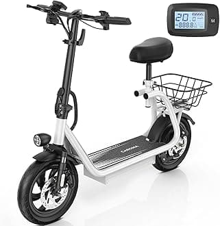 Caroma Electric Scooter with Seat for Adults, Max 30Miles Ranges&20Mph, 500/800/1200W Motor, 14" Fat Tire Foldable Commuter E-Scooter with Basket for Pets & Cargo, 300lbs Max Load