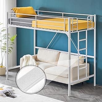 Loft Bed Twin for Kids Loft Bunk Bed Frame with Stairs/Flat Ladder Rung,Metal Single Loft for Adults, No Box Spring Required, White