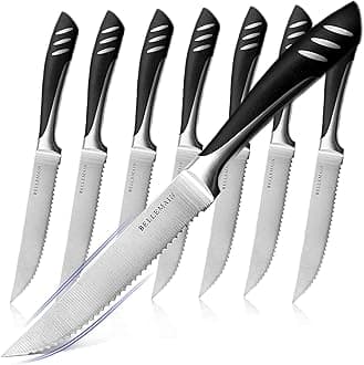 Bellemain Premium Steak Knives Set of 8, Kitchen Knife Sets with Steel Blades for Precise Cutting, Lightweight Steak Knife Set Stainless Steel & Durable, Serrated Steak Knives Dishwasher Safe