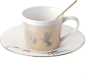 Coffee Cup and Saucer Sets 8.45oz Unique Dynamic Mirage Reflection Tea Cup Luxury Porcelain Mirror Ceramic Mug Gifts for Cappuccino Espresso 250ml Hummingbird