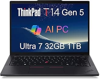 Lenovo ThinkPad T14 Gen 5 Business Laptop (14" FHD+, Intel Ultra 7 155U (>i7-13700H), 32GB DDR5 RAM, 1TB SSD), Fingerprint Reader, Backlit, 5MP Webcam, Ethernet, Wi-Fi 6E, Win 11 Pro, AI PC, Black