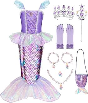 Mermaid Costume Kids, Princess Costumes for Girls Gift Aged 3-10, Little Mermaid Dress Up for Girls World Book Day