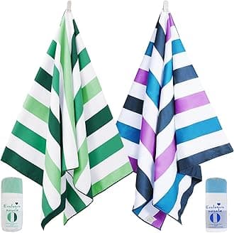 Exclusivo Mezcla 2 Pack Microfiber Quick Dry Beach Towels, Oversized Lightweight Sandfree Pool Towels for Swimming Camping Travel with Bagn (Forest Green and Dark Purple, 35x70 Inches)