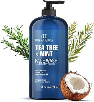 Botanic Hearth Tea Tree Face Wash With Mint | Acne Fighting, Premium, Hydrating Liquid Face Soap With Pure Tea Tree Oil | For Women And Men, Paraben Free, Fights Acne | 16 Fl Oz (Packaging May Vary)