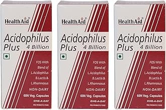 HealthAid Acidophilus Plus 4 Billion CFU - Pack of 3 (180 Veg Capsules) | Probiotic Gut Health Supplement | Digestive & Immune Support