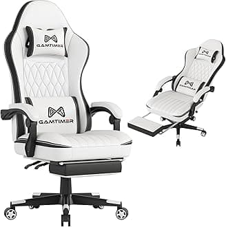 Gaming Chair with Footrest, Ergonomic Computer Chair, PU Breathable Material with Headrest and Lumbar Support, Suitable for Silla Gamer and Adults (White)