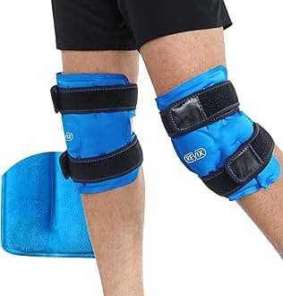 REVIX Ice Pack for Knee Injuries Reusable Gel Knee Ice Pack Wrap for Knee Pain Relief, Arthritis, Swelling and Bruises, Soft Plush Cover and Hands-Free Application, A Set of Two, Azure