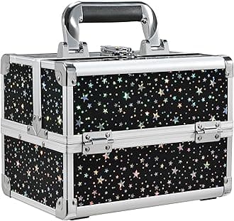 Joligrace Makeup Box Cosmetic Train Case Jewelry Organizer - Star, Black Star,