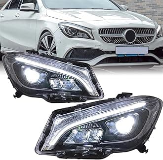 2 Pcs Car Led Headlight compatible with Mercedes Benz W117 CLA 180 200 220 250 260 2014-2019 LED DRL Refit Front Light Assembly(Original Halogen)