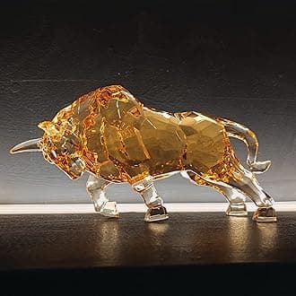 FengShui Wall Street Bull Statue Acrylic Bull Figurine Sculpture Home Office Desk Decorative Ornament 8.7''L (Amber)