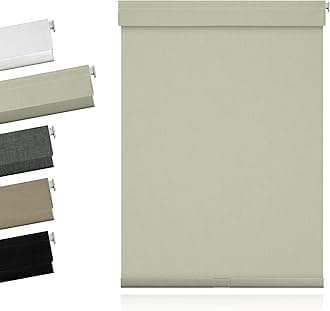 No Drill No Tools Blackout Roller Shades for Windows, Cordless Blinds with Linen Fabric-Matched, Custom Roller Blinds for Home Office Door, Beige, 51" W x 72" H