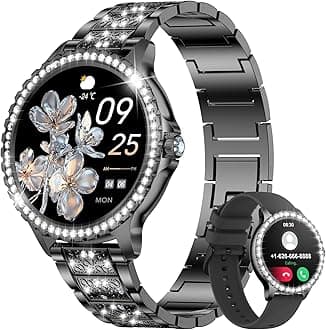 LIGE Smart Watches Women,1.32" HD Diamonds Smart Watch for Android iOS,Bluetooth Call,120+ Sport Modes,Health Tracker,Customized dials,2 Interchangeable Straps