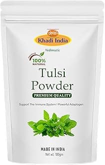 Khadi 100% Pure & Organic Tulsi Powder (Ocimum sanctum) – Natural Ayurvedic Powder for Clear Skin, Acne Control & Scalp Purification – 100g